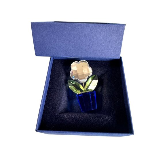 Swarovski 296598 Potted Plant Clear Daisy Green & Blue Crystal Figurine - Picture 1 of 9